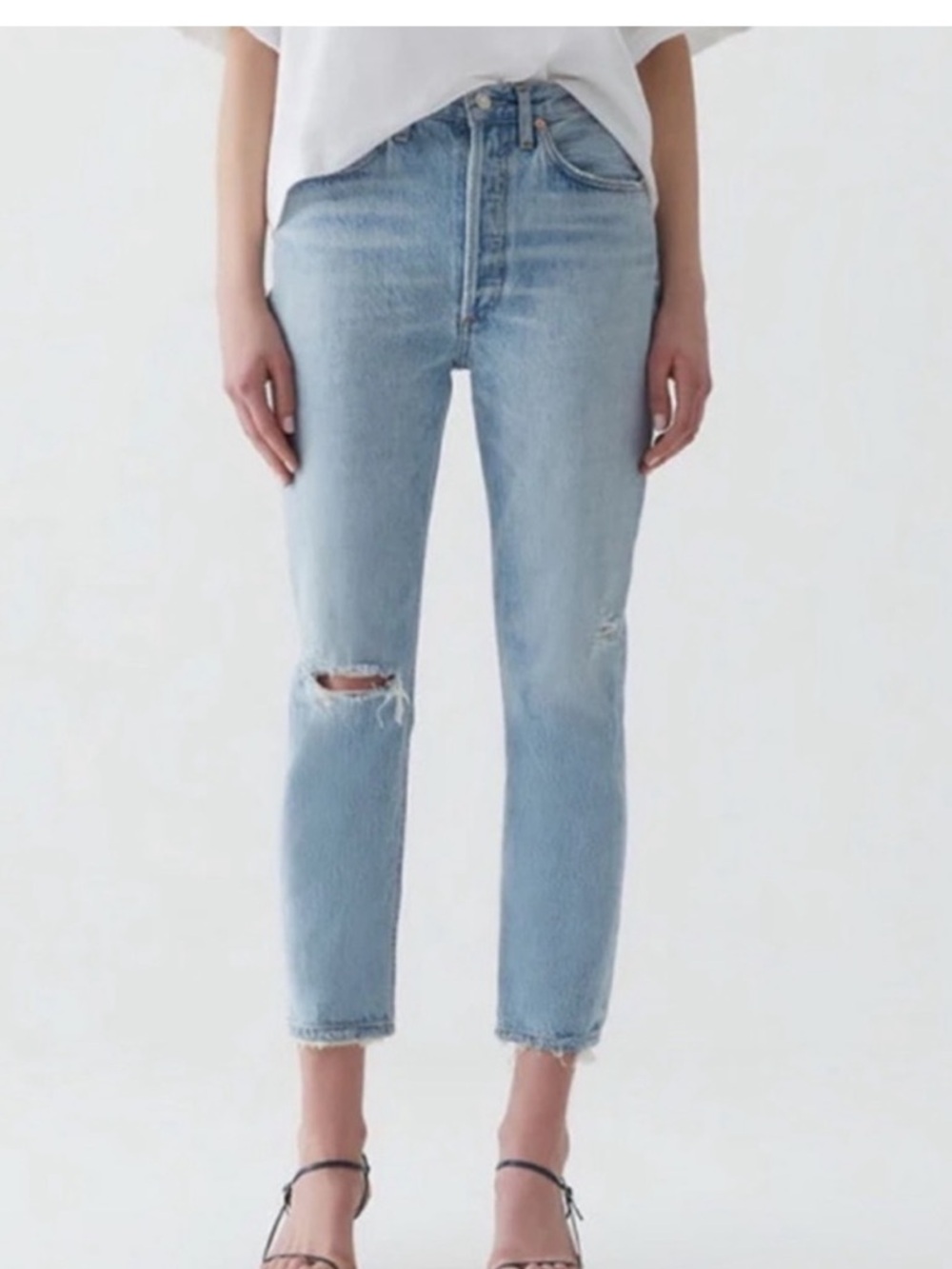 Agolde Light Blue Cropped High-Rise Straight Jeans